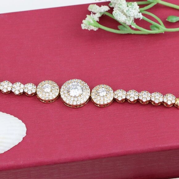 "Elegant Round CZ Halo Rose Gold Bracelet with Pave Accents, XPBL0934 - Picture 11 of 12